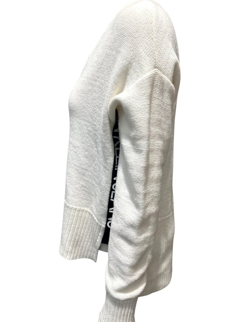 Calvin Klein Jeans Size XS White Logo Sleeve V Neck Sweater Streetwear Logo Core - Picture 3 of 10